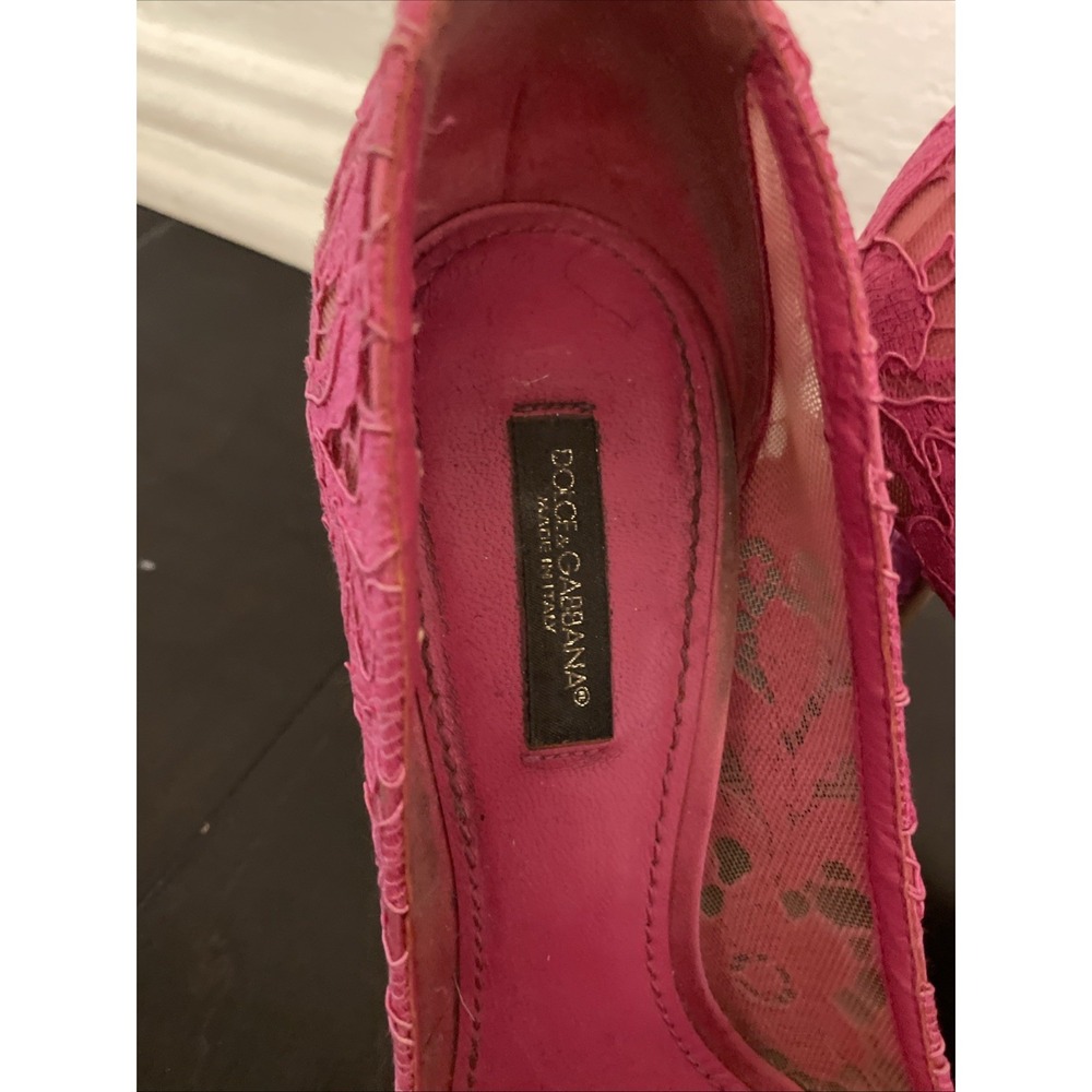Dolce & Gabbana Women's Lace Pumps with Rose Size 37 Women Pink Shoes - Picture 3 of 8